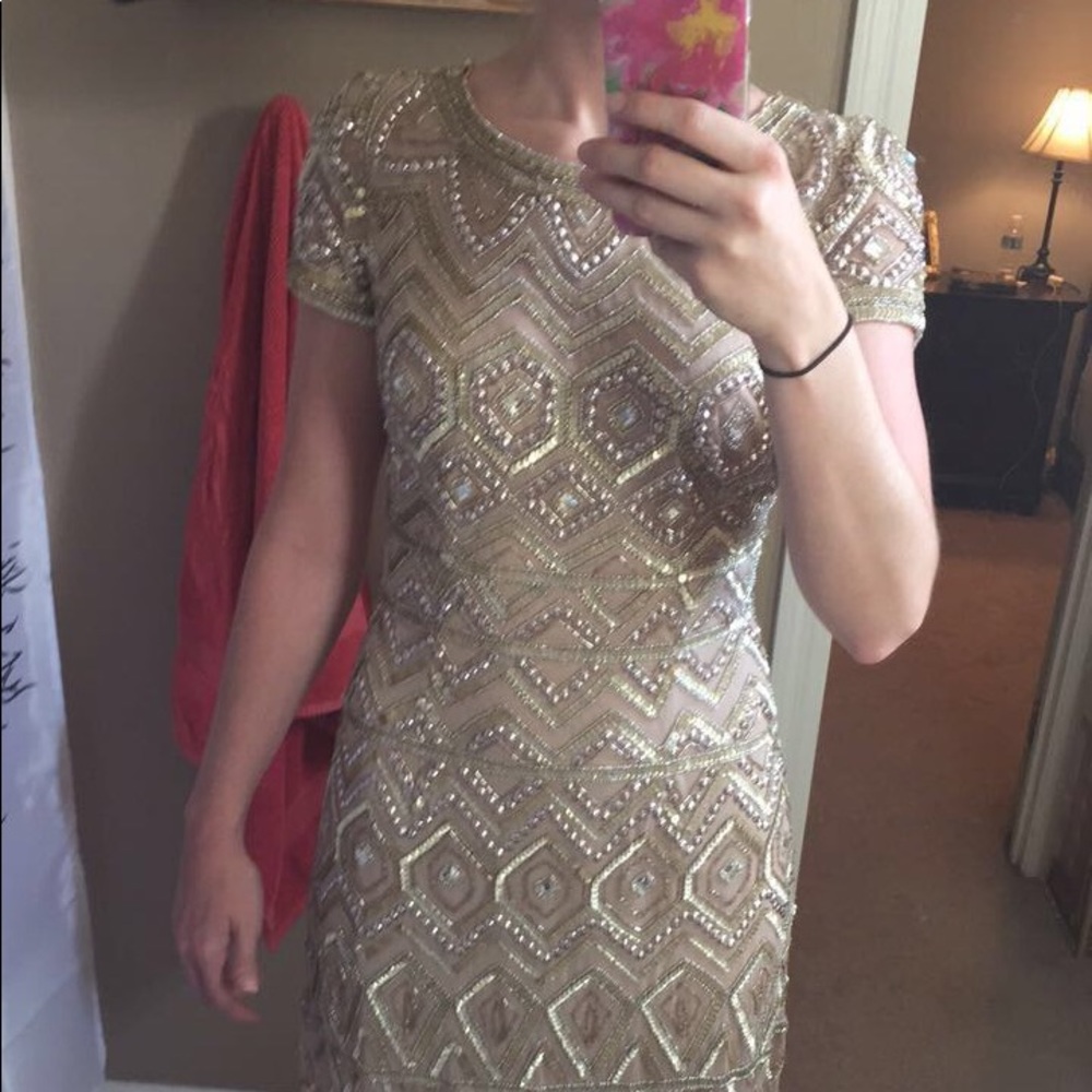 Adrianna Papell gold beaded gown